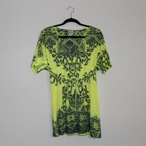 OneWorld Lime Green and Black Deep V-Neck Tunic
